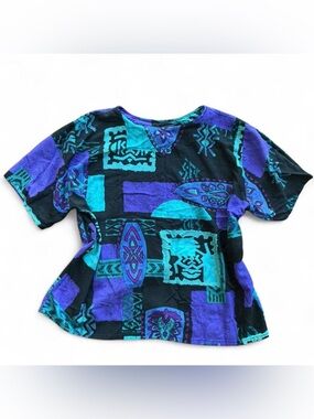 Vintage Purple, Teal, and Black Southwestern Pop Art Pattern Short Sleeve Shirt